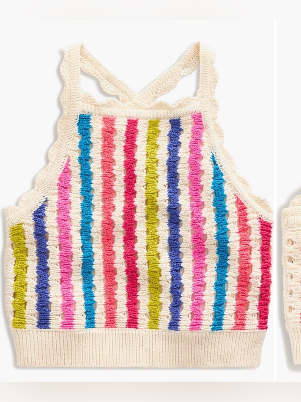 Mini Boden Cream Knit Tank Top with Multicolor Vertical Stripes